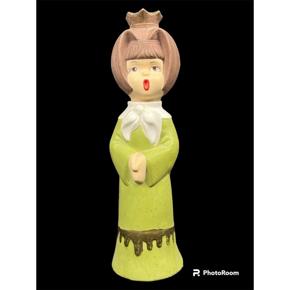 Vtg Christmas Caroler Candlestick Holder Ceramic Mold Handpainted 11.5 in